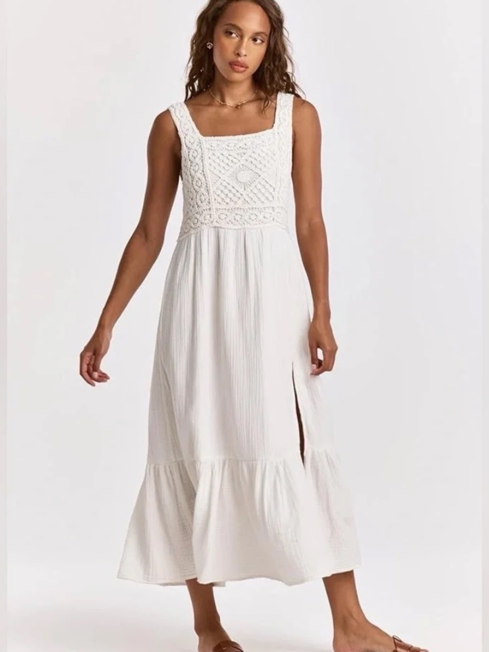 NWT Dear John White Cotton Crochet and Gauze Chasity Maxi Dress | Size Large